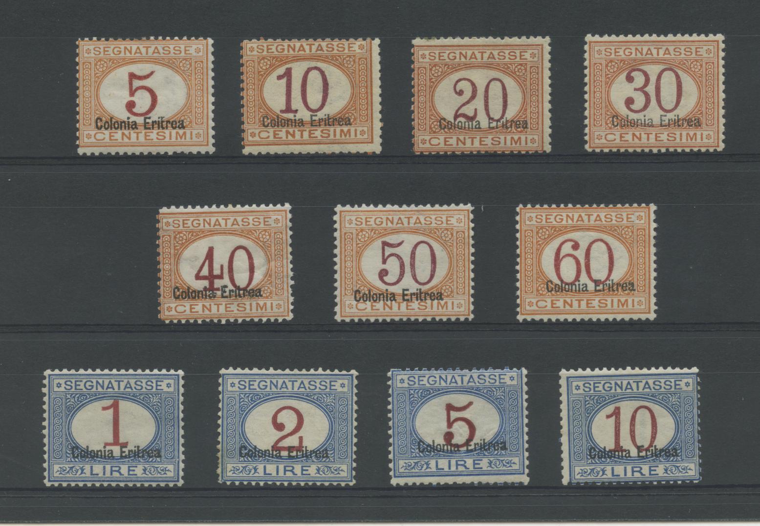 Scansione lotto: COLONIE ERITREA 1920/6 TASSE 11V. ** CENTRATO CERT.