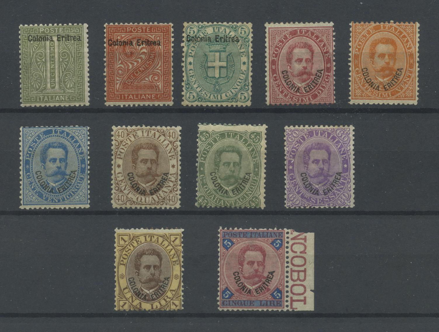 Scansione lotto: COLONIE ERITREA 1893 SOVR. 11V. ** CENTRATO CERT.