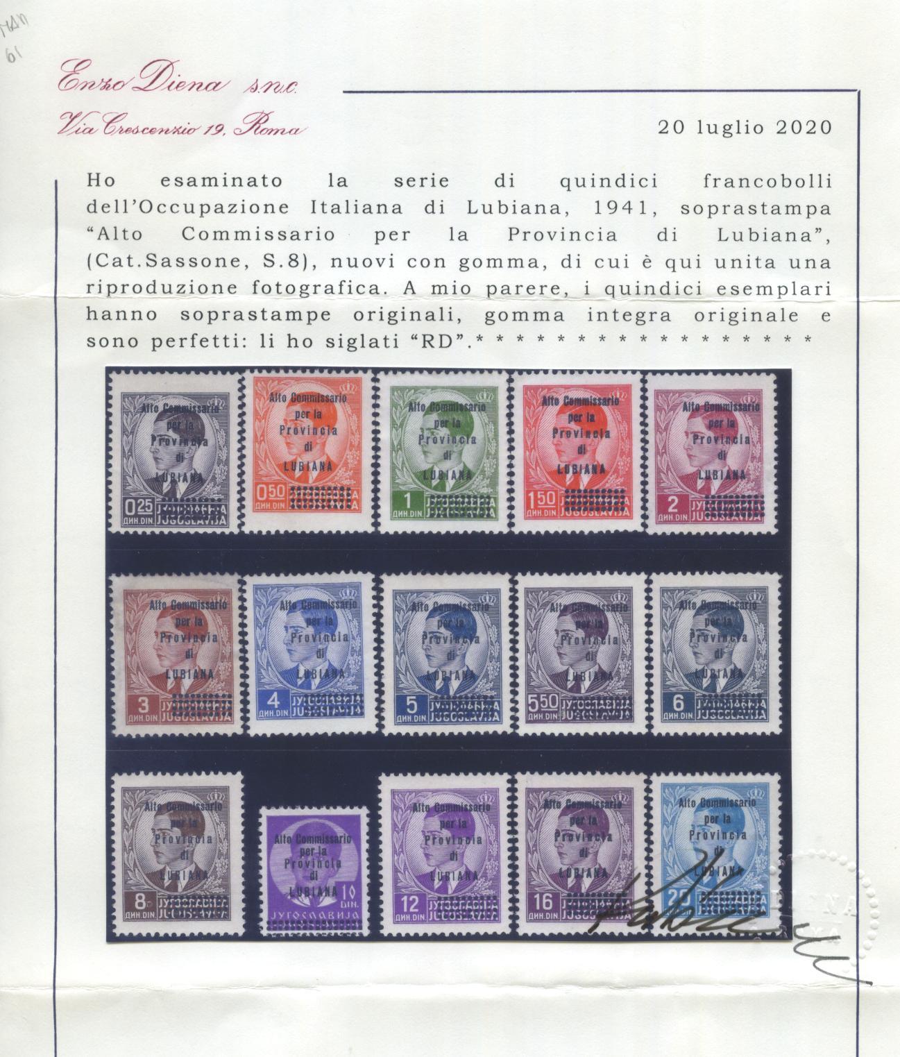 Scansione lotto: OCCUPAZIONI LUBIANA 1941 N.42/56 2 ** LUSSO CERT.