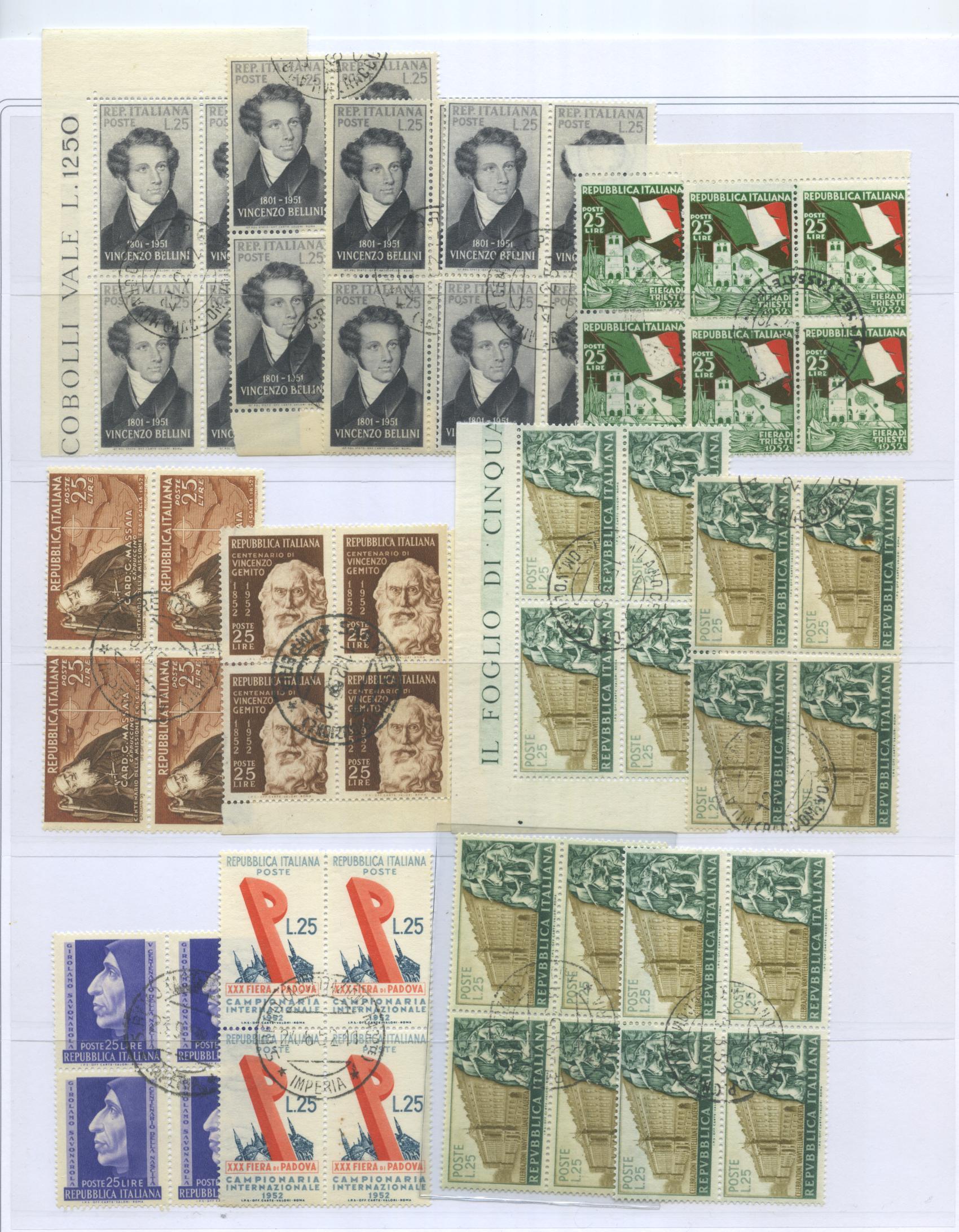 Scansione lotto: REPUBBLICA 1948/54 QUARTINE VARIE US.