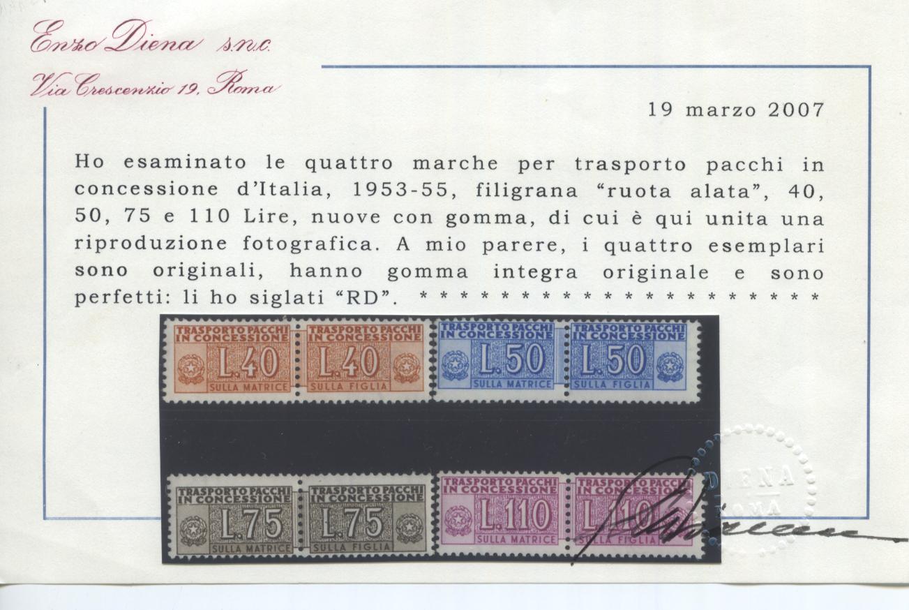 Scansione lotto: REPUBBLICA 1953 CONCESSIONE RUOTA 4V. **  CERT.