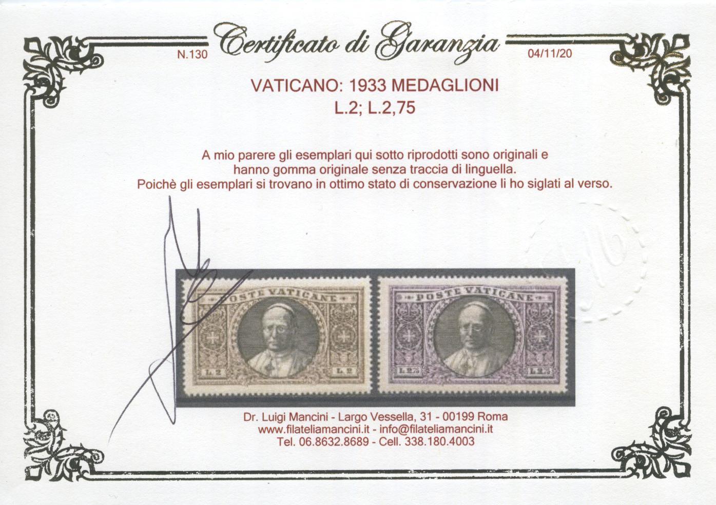 Scansione lotto: VATICANO 1933 MEDAGLIONI 18V. 2 ** LUSSO CERT.