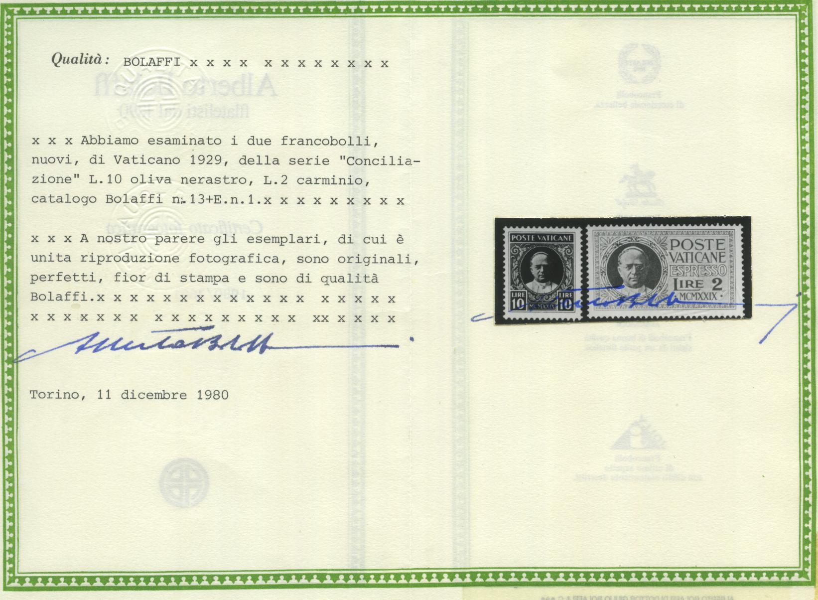 Scansione lotto: VATICANO 1929 CONCILIAZIONE 15V. 2 ** CENTRATO CERT.