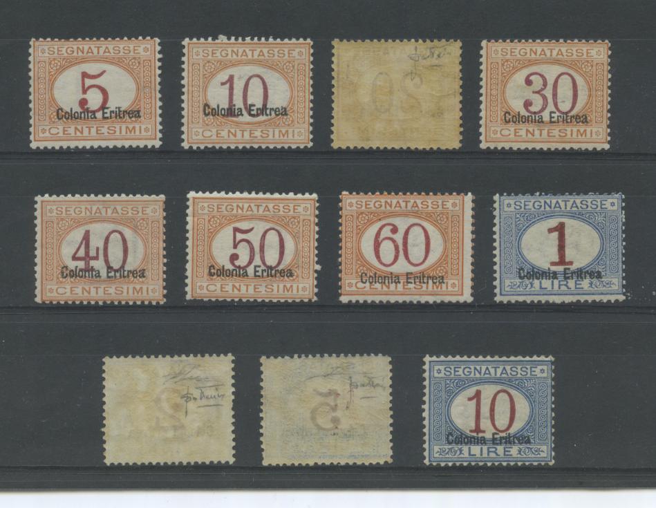 Scansione lotto: COLONIE ERITREA 1920/6 TASSE 11V. 2 ** CENTRATO CERT.