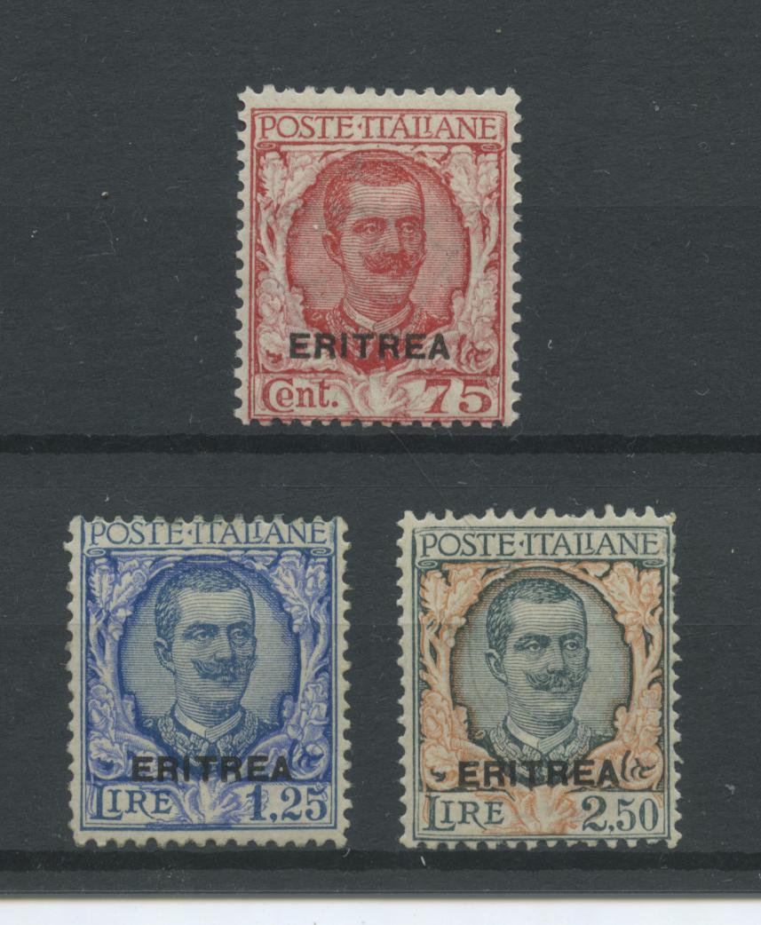 Scansione lotto: COLONIE ERITREA 1926 SOVR. 3V. 4 ** CENTRATO