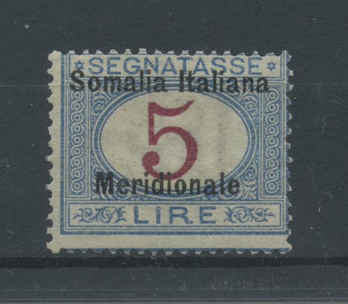 Scansione lotto: COLONIE SOMALIA 1906 TASSE L.5 N.10 **  CERT.