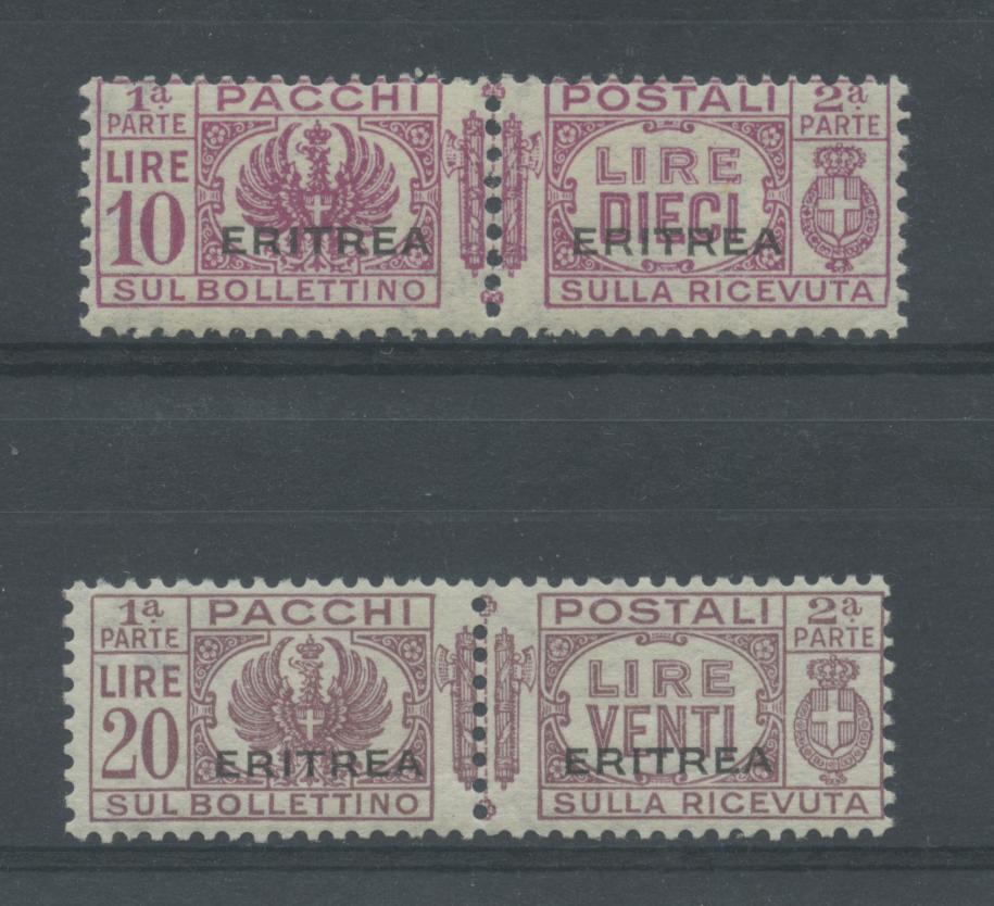 Scansione lotto: COLONIE ERITREA 1927/37 PACCHI L.10 E L.20 **  CERT.