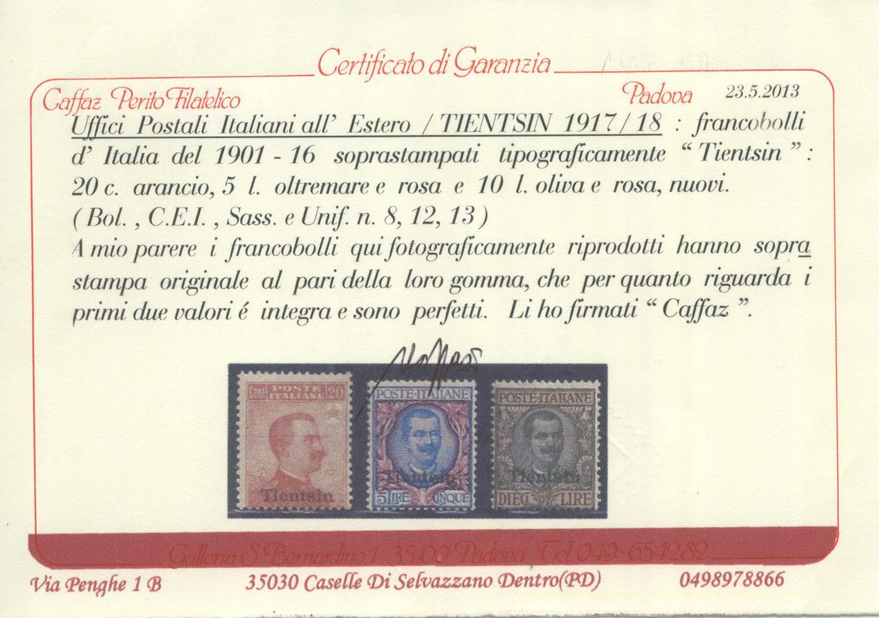 Scansione lotto: OCCUPAZIONI TIENSIN 1917 SOVR. 10V. ** LUSSO CERT.