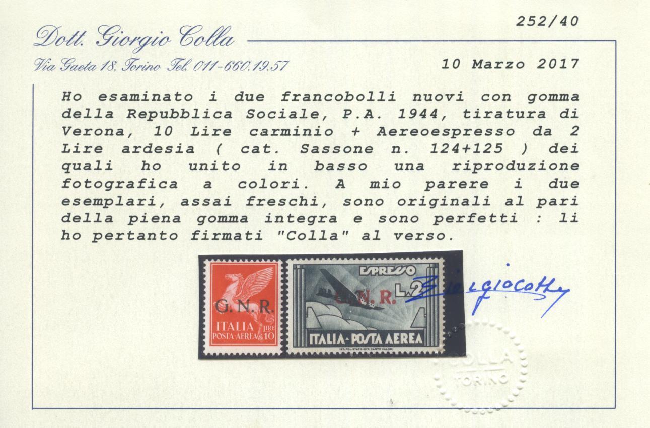 Scansione lotto: RSI E LUOGOTENENZA 1944 P.A. GNR 9V. CENTR. 2 **  CERT.