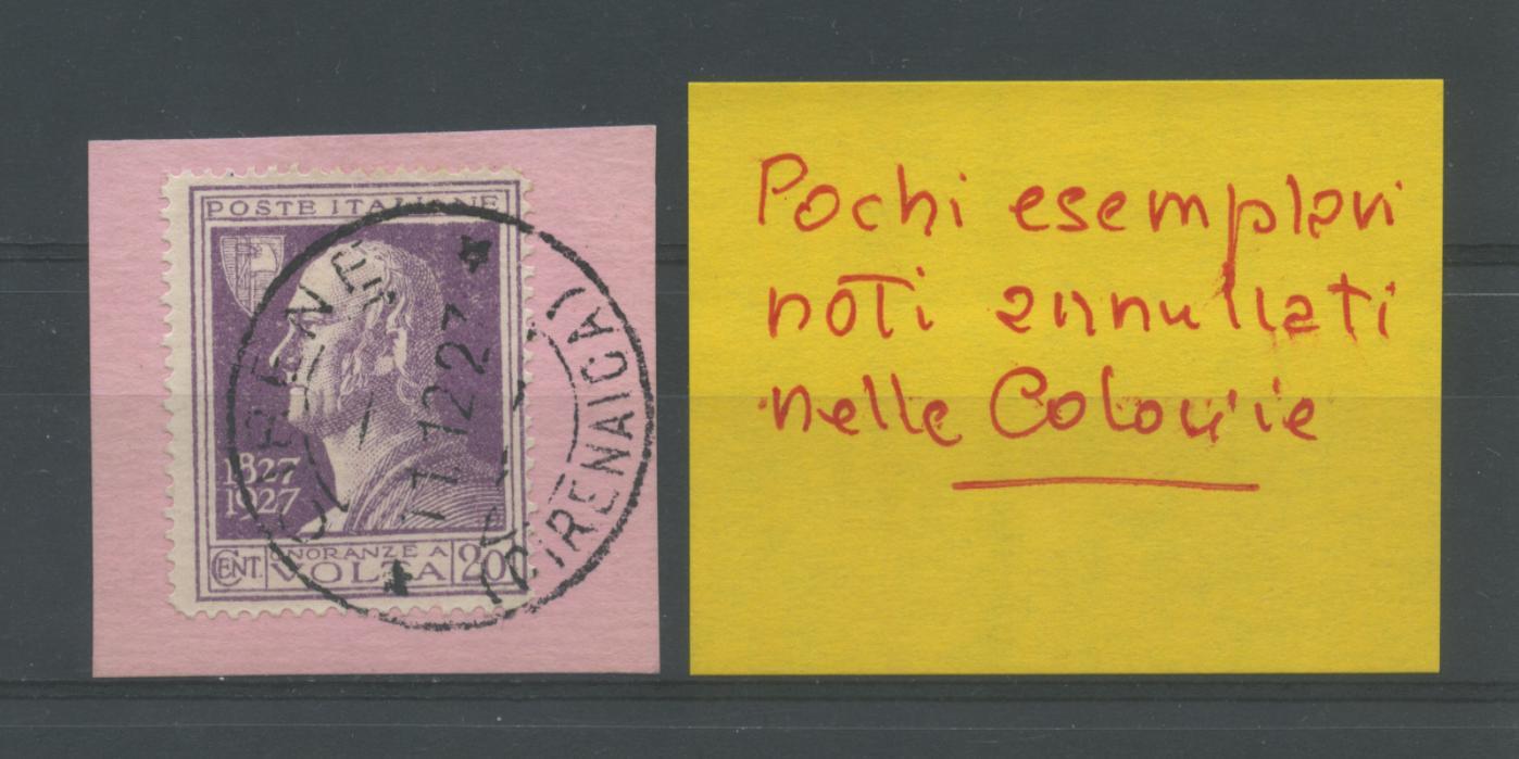 Scansione lotto: REGNO 1927 VOLTA 20C. VIOLETTO US.  CERT.