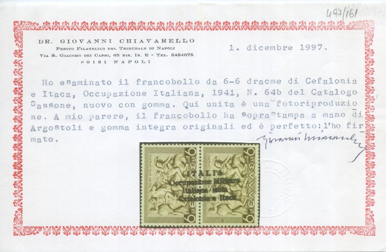 Scansione lotto: OCCUPAZ. ARGOSTOLI 1941 N.64b ** LUSSO CERT.