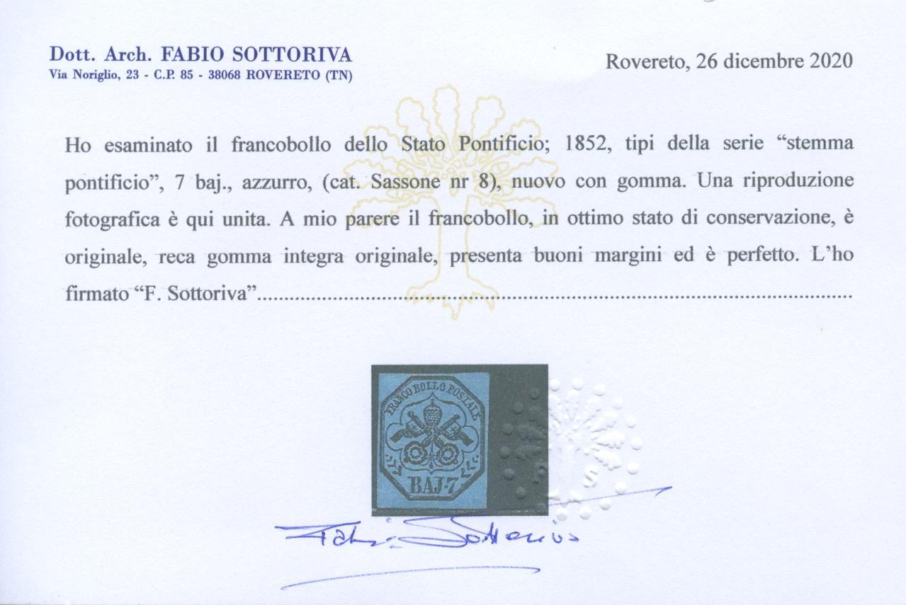 Scansione lotto: STATO PONTIFICIO 1852 7 BAJ **  CERT.