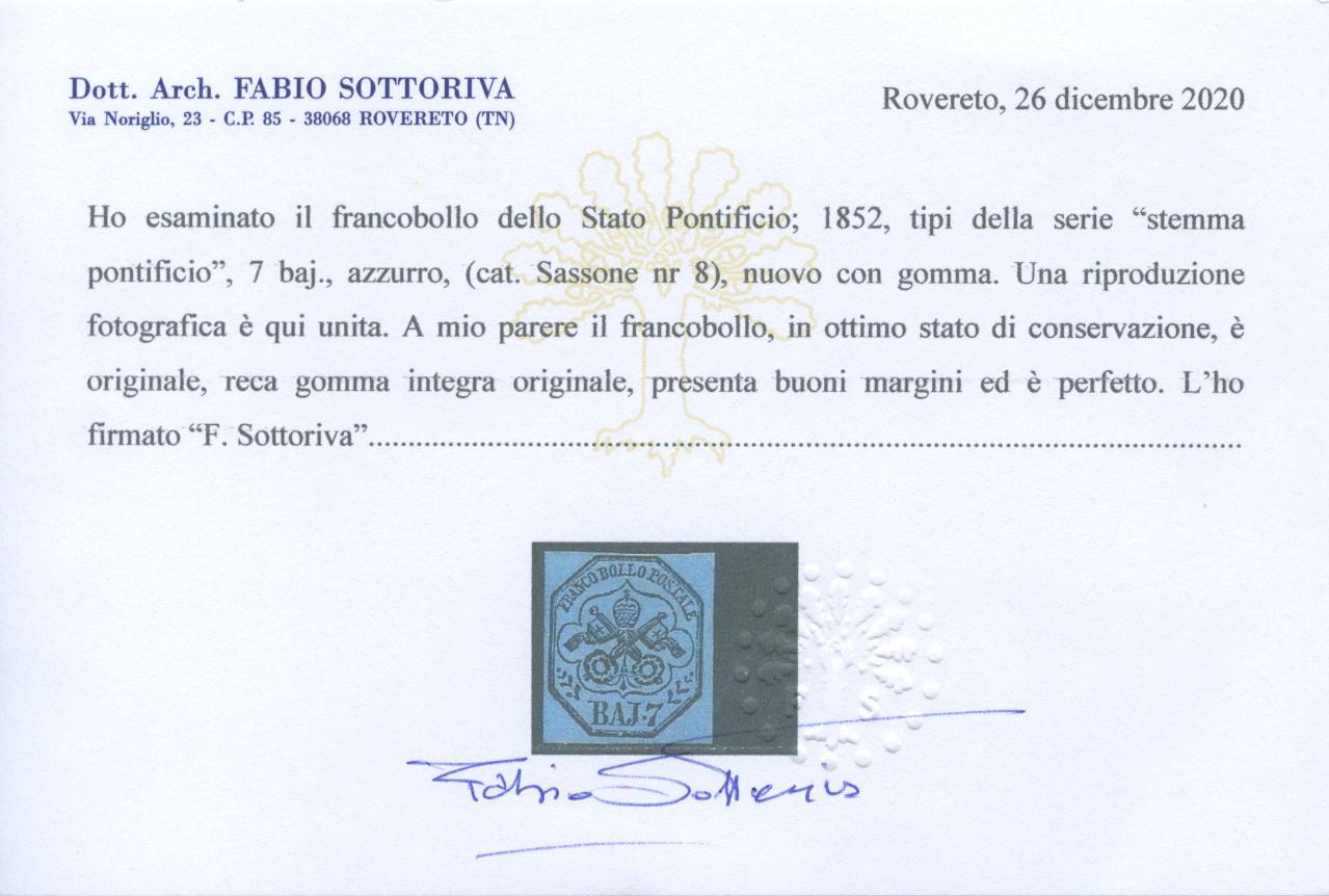 Scansione lotto: STATO PONTIFICIO 1852 7 BAJ 2 **  CERT.