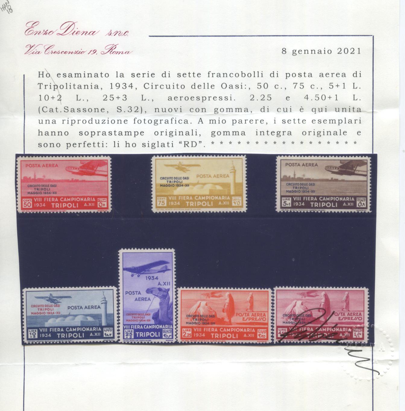 Scansione lotto: COLONIE TRIPOLITANIA 1934 CIRCUITO 7V. 2 ** LUSSO CERT.