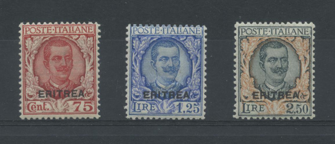 Scansione lotto: COLONIE ERITREA 1926 SOVR. 3V. 2 * CENTRATO