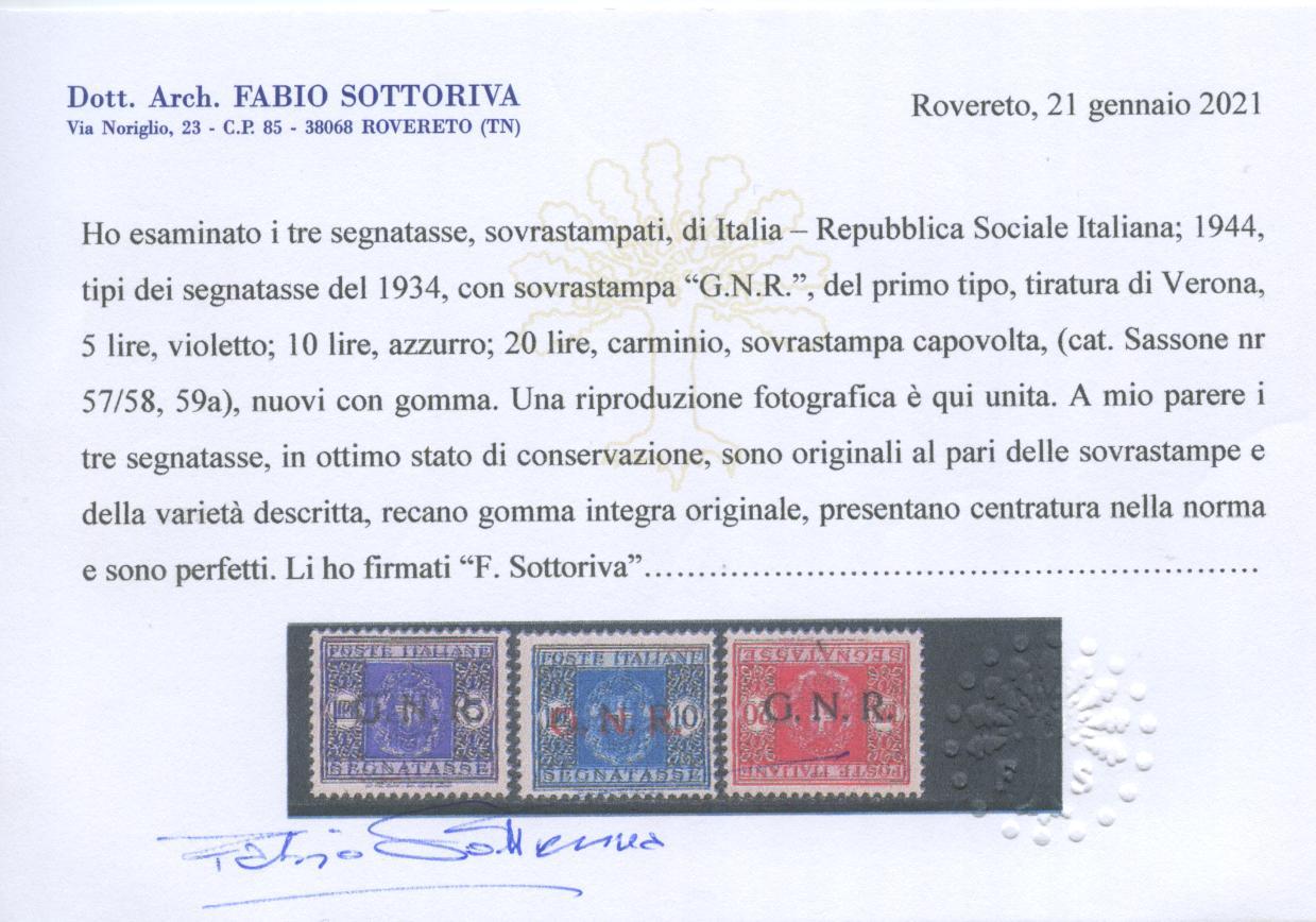 Scansione lotto: RSI E LUOGOTENENZA 1944 TASSE GNR 13V. 5 **  CERT.
