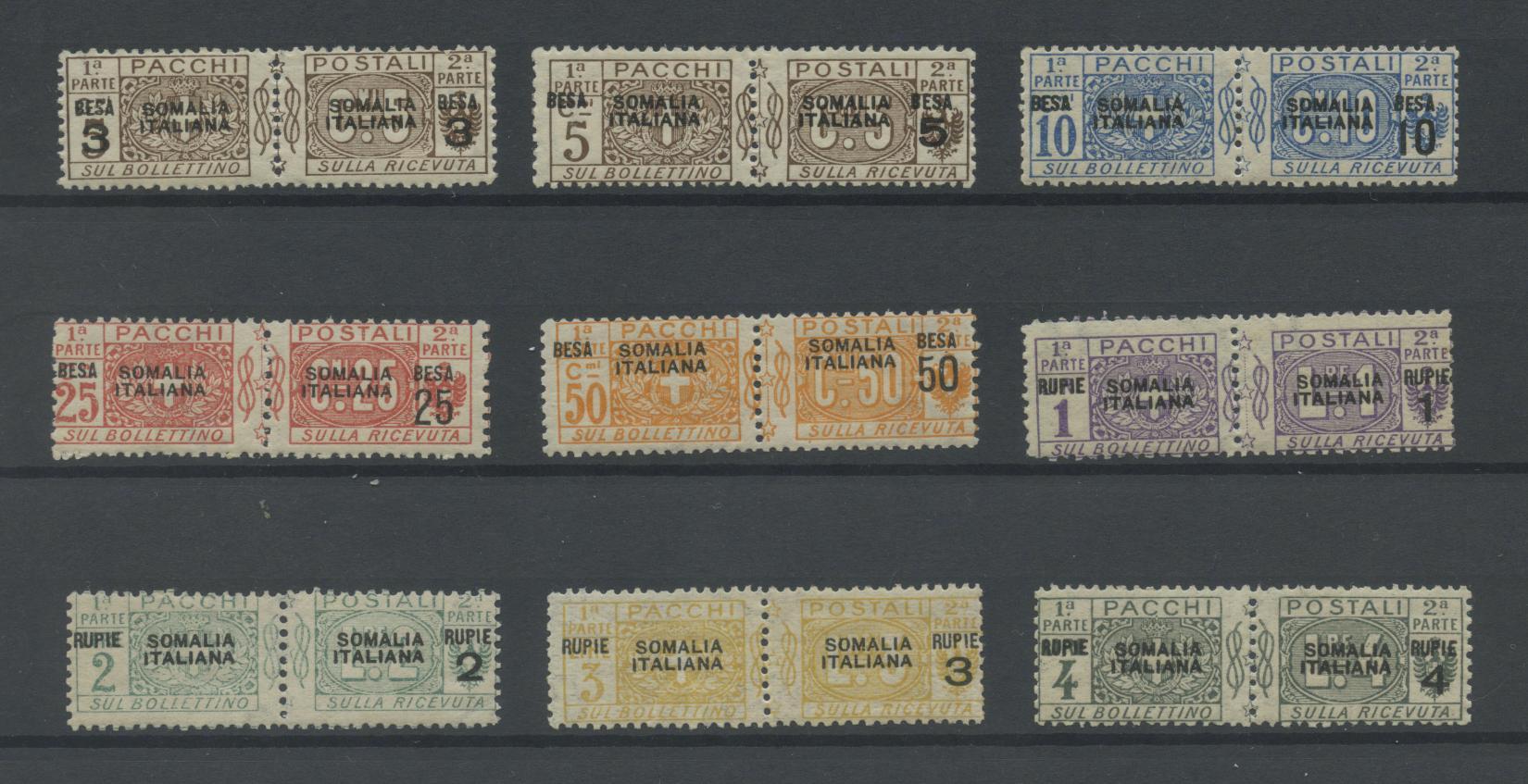 Scansione lotto: COLONIE SOMALIA 1923 PACCHI 9V. ** CENTRATO CERT.