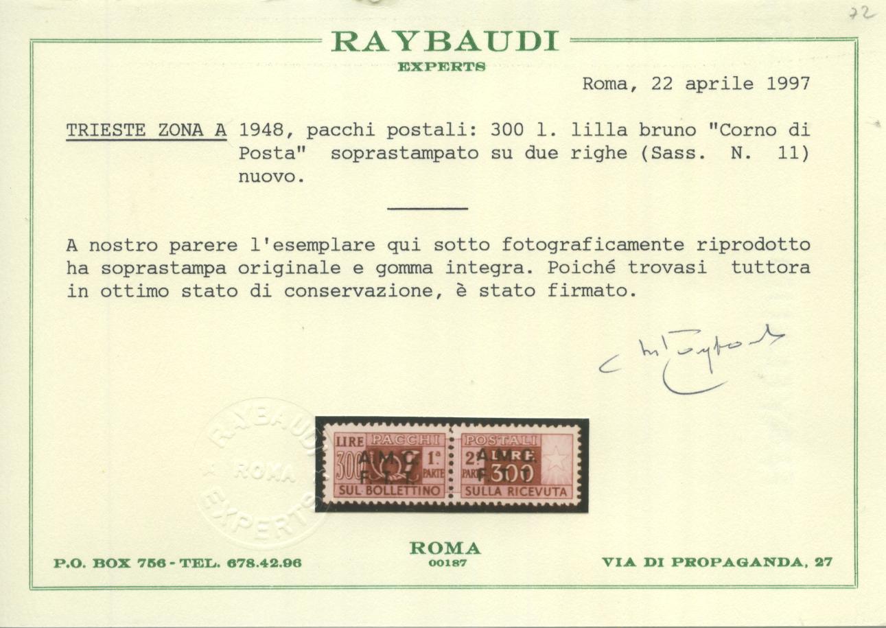 Scansione lotto: TRIESTE 1947 PACCHI RARA 12V. 2 ** LUSSO CERT.