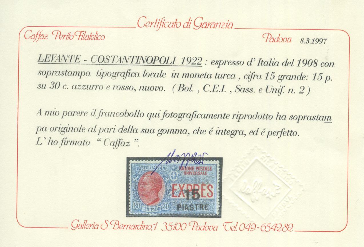 Scansione lotto: OCCUPAZIONI COSTANTINOPOLI 1922 ESPR. N.2 3 **  CERT.