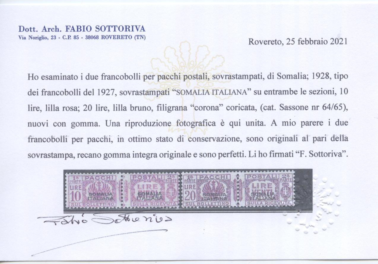 Scansione lotto: COLONIE SOMALIA 1928/41 PACCHI 9V. 2 ** CENTRATO CERT.