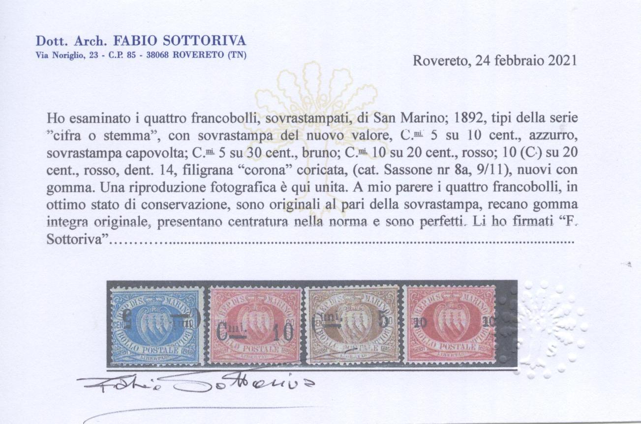 Scansione lotto: SAN MARINO 1892 SOVR. 4V. 5 **  CERT.