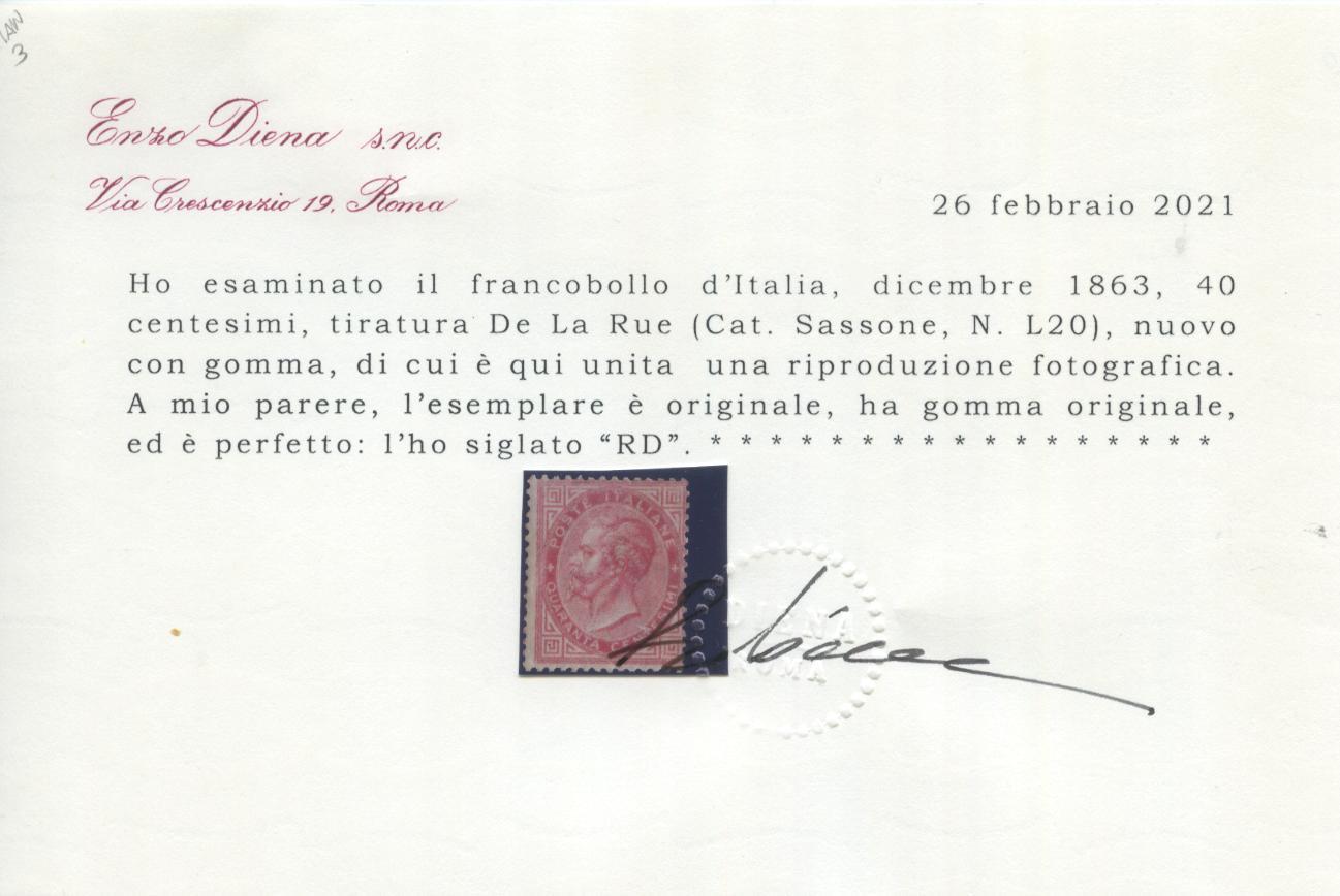 Scansione lotto: REGNO 1863 40C. LONDRA 2 *  CERT.
