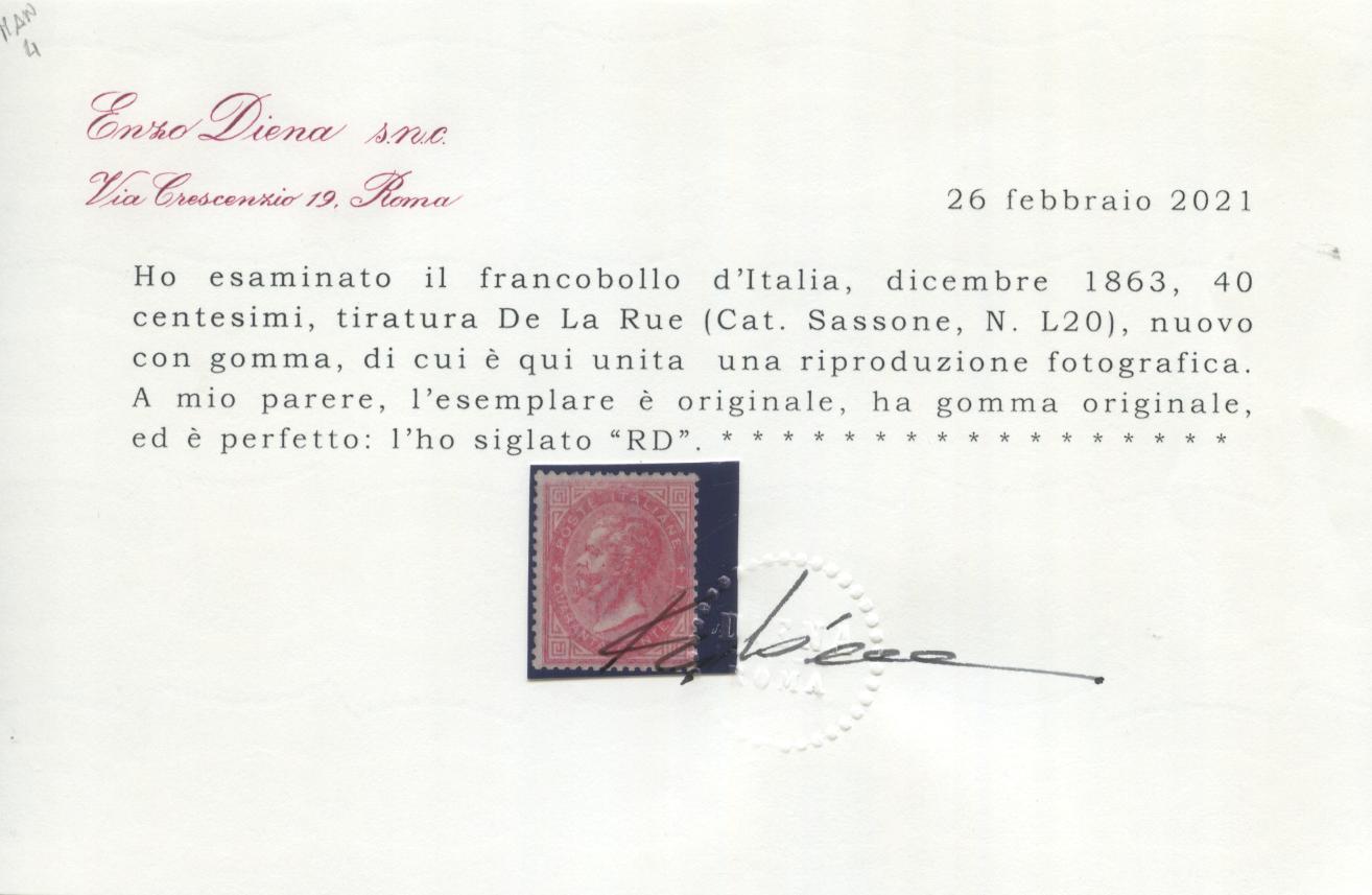 Scansione lotto: REGNO 1863 40C. LONDRA 3 *  CERT.