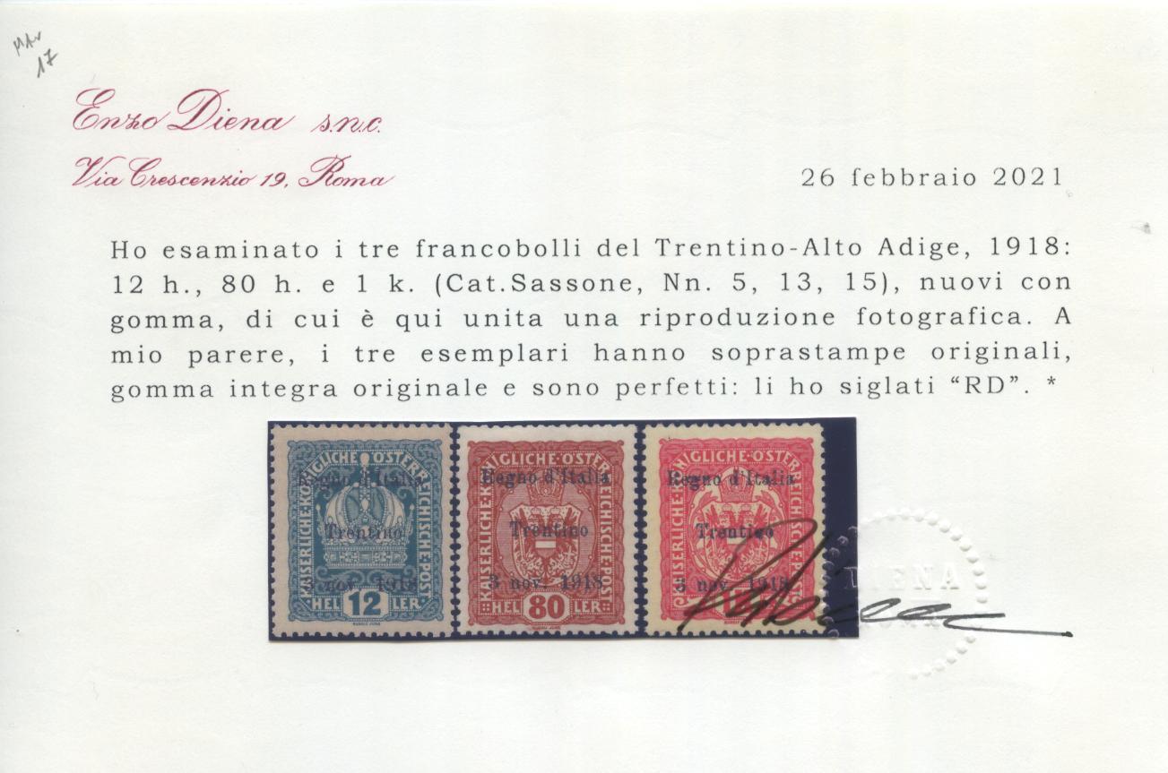 Scansione lotto: OCCUPAZIONI TRENTINO 1918 CPL. 14V. 2 ** LUSSO CERT.