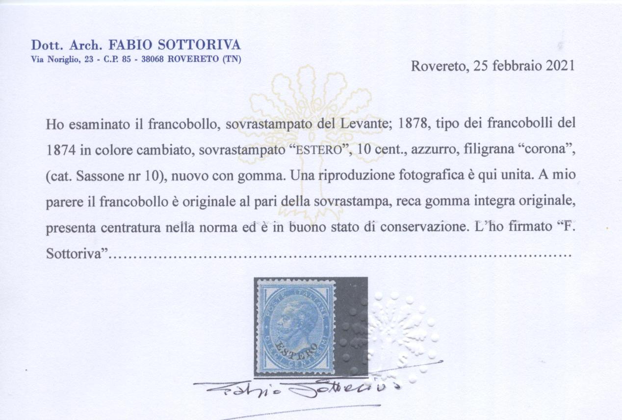 Scansione lotto: OCCUPAZIONI LEVANTE 1879 10C. AZZURRO 2 **  CERT.