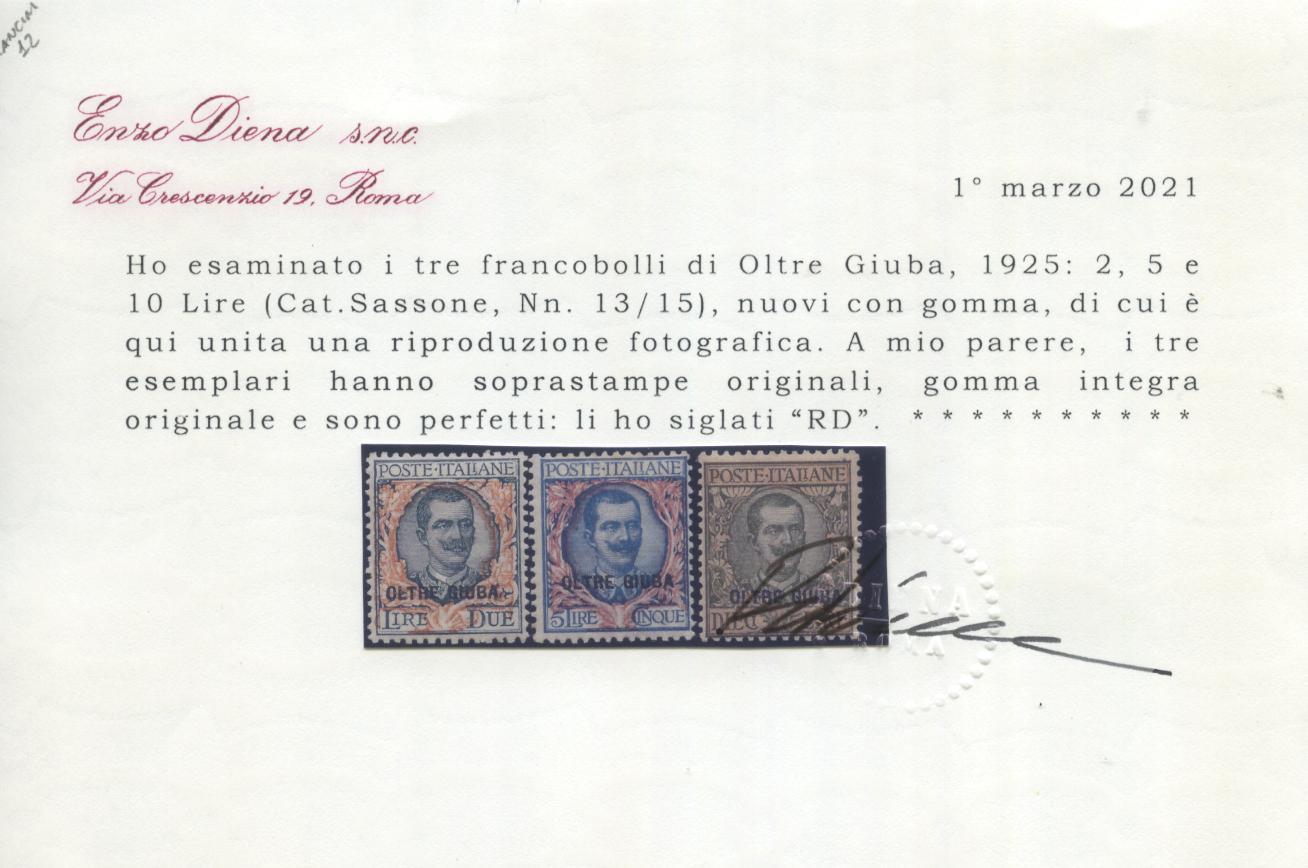 Scansione lotto: COLONIE OLTREGIUBA 1925 SOVR. 15V. ** CENTRATO CERT.