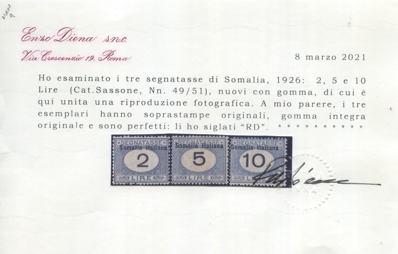 Scansione lotto: COLONIE SOMALIA 1926 TASSE 11V. ** CENTRATO CERT.