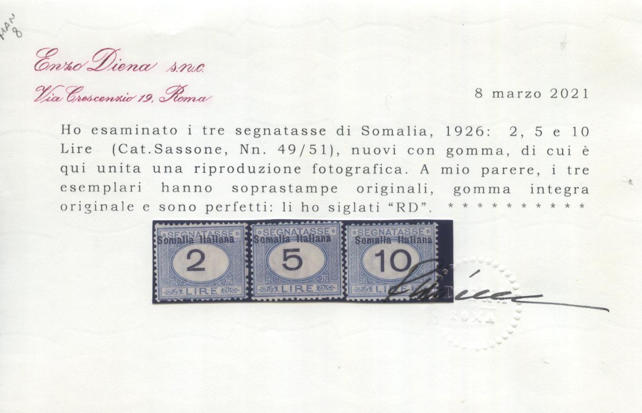 Scansione lotto: COLONIE SOMALIA 1926 TASSE 11V. ** LUSSO CERT.