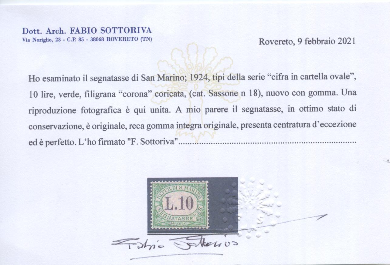 Scansione lotto: SAN MARINO 1924 TASSE RARA 9V. 4 ** LUSSO CERT.