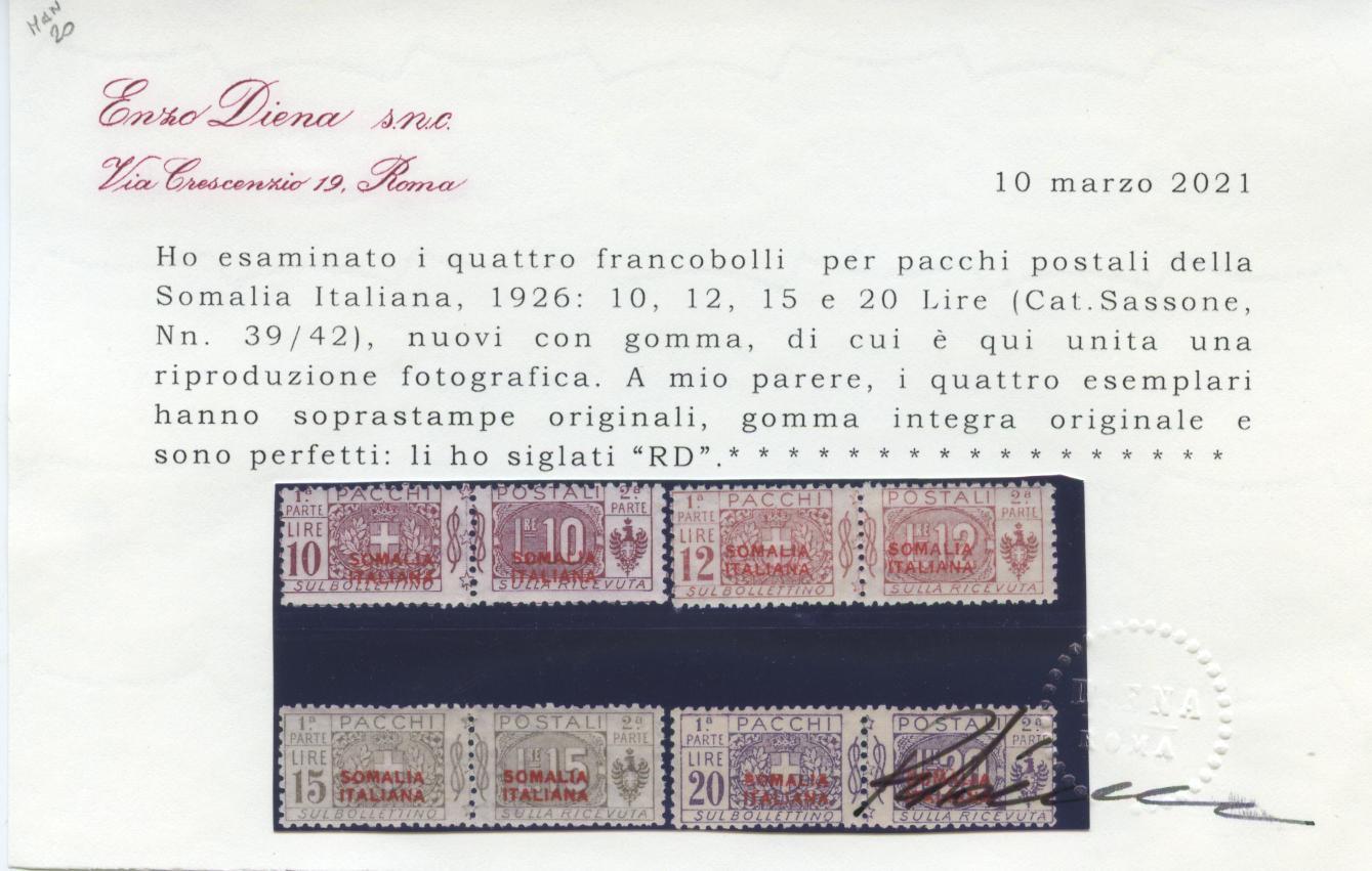Scansione lotto: COLONIE SOMALIA 1926 PACCHI 13V. 4 **  CERT.