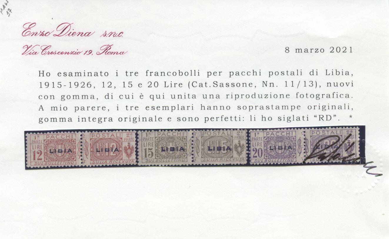 Scansione lotto: COLONIE LIBIA 1915/24 PACCHI 13V. ** CENTRATO CERT.