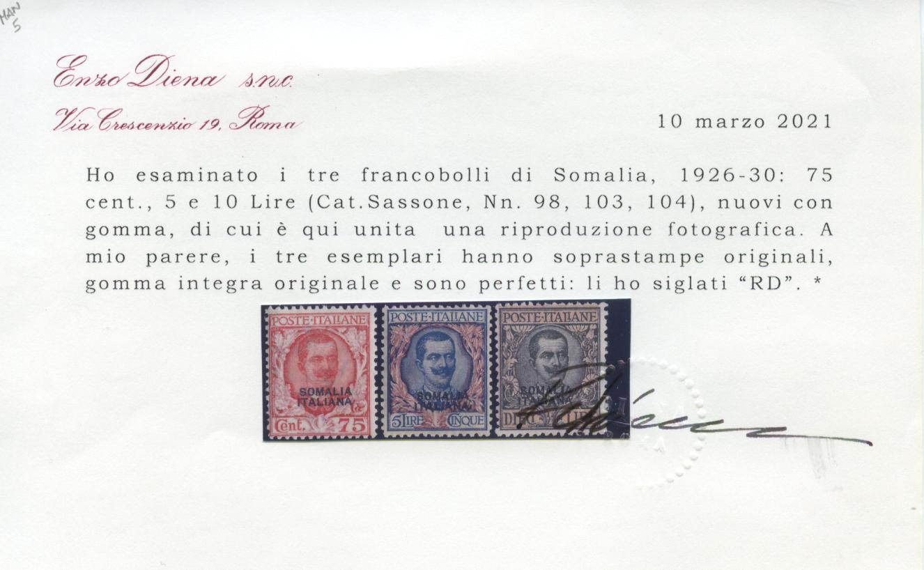 Scansione lotto: COLONIE SOMALIA 1926/30 SOVR. 14V. ** LUSSO CERT.