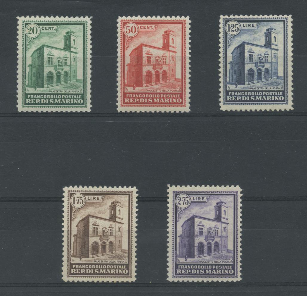 Scansione lotto: SAN MARINO 1932 PALAZZETTO 5V. 6 **  CERT.