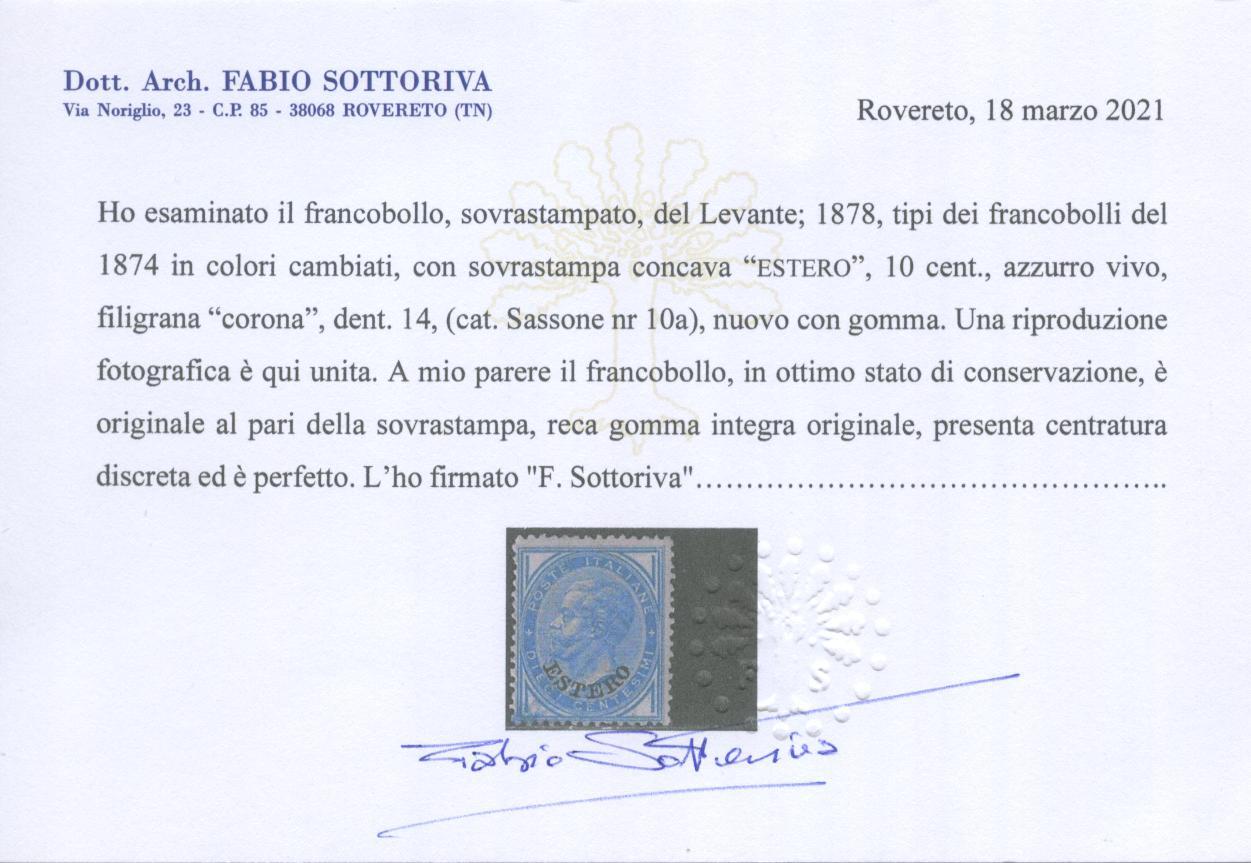 Scansione lotto: OCCUPAZIONI LEVANTE 1879 10C. AZZURRO 3 **  CERT.