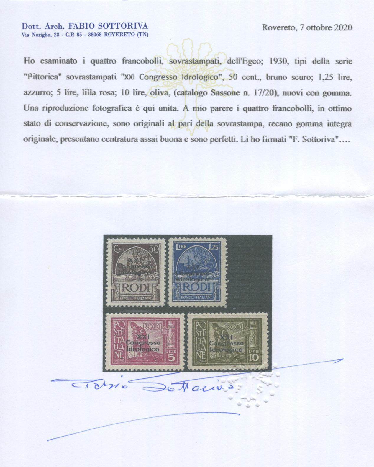 Scansione lotto: COLONIE EGEO 1930 IDROLOGICO 9V. 4 **  CERT.