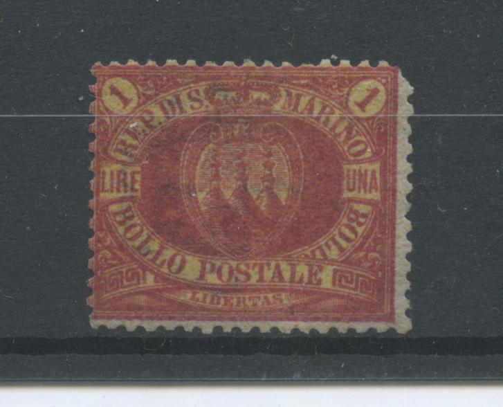 Scansione lotto: SAN MARINO 1892 L.1 ROSSA 5 **  CERT.