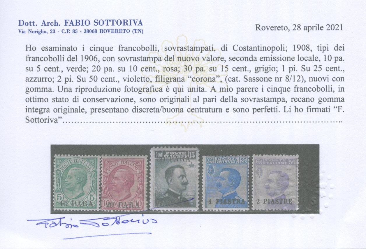 Scansione lotto: OCCUPAZIONI COSTANTINOPOLI 1908 N.8/12 3 ** CERT.