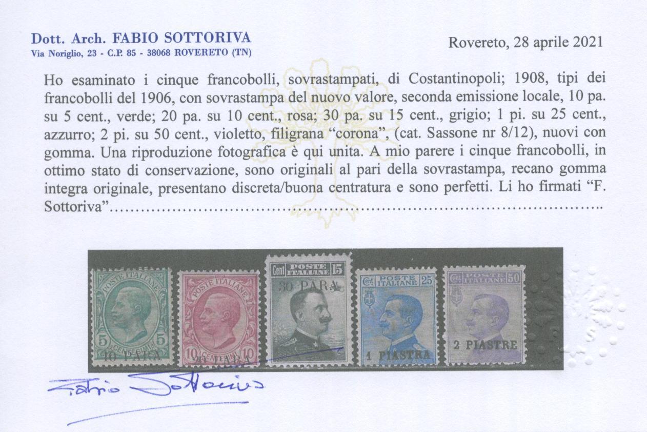 Scansione lotto: OCCUPAZIONI COSTANTINOPOLI 1908 N.8/12 ** CERT.