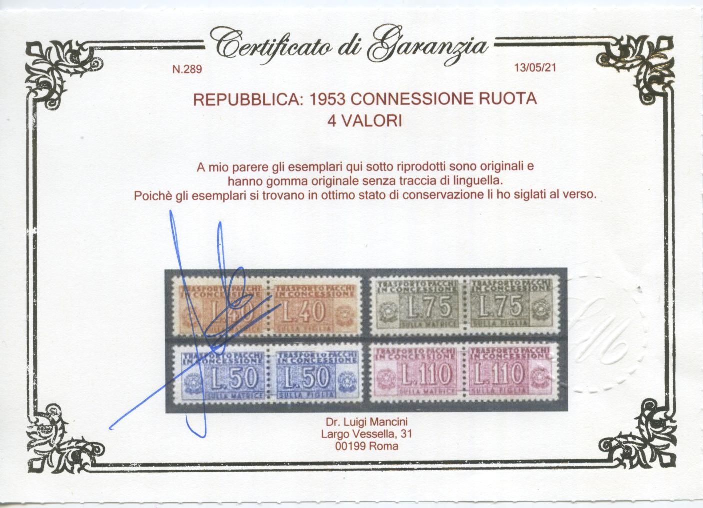 Scansione lotto: REPUBBLICA 1953 CONCESSIONE 4V. ** CENTRATO CERT.