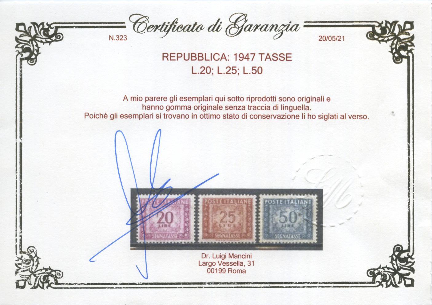 Scansione lotto: REPUBBLICA 1947 TASSE 14V. 2 ** LUSSO CERT.