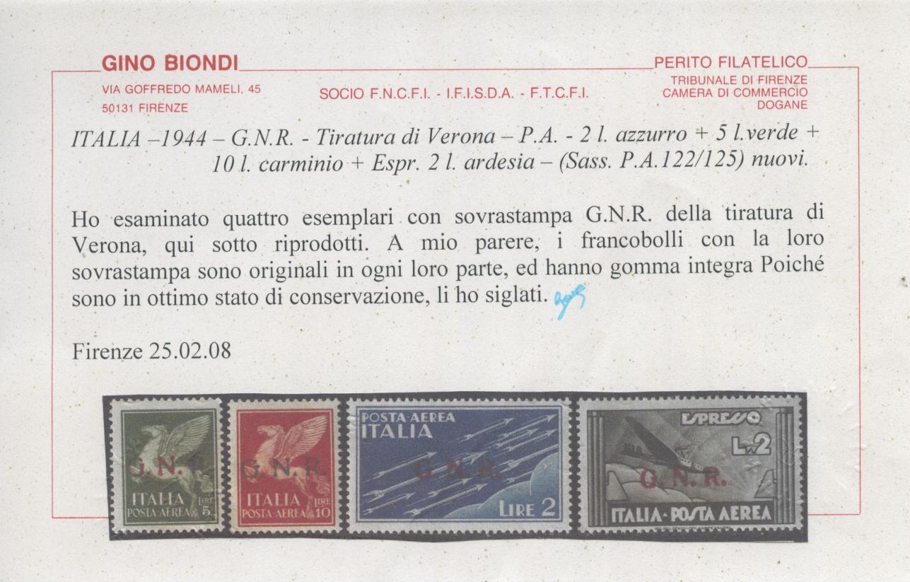 Scansione lotto: RSI E LUOGOTENENZA 1944 P.A. GNR 9V. 6 **  CERT.