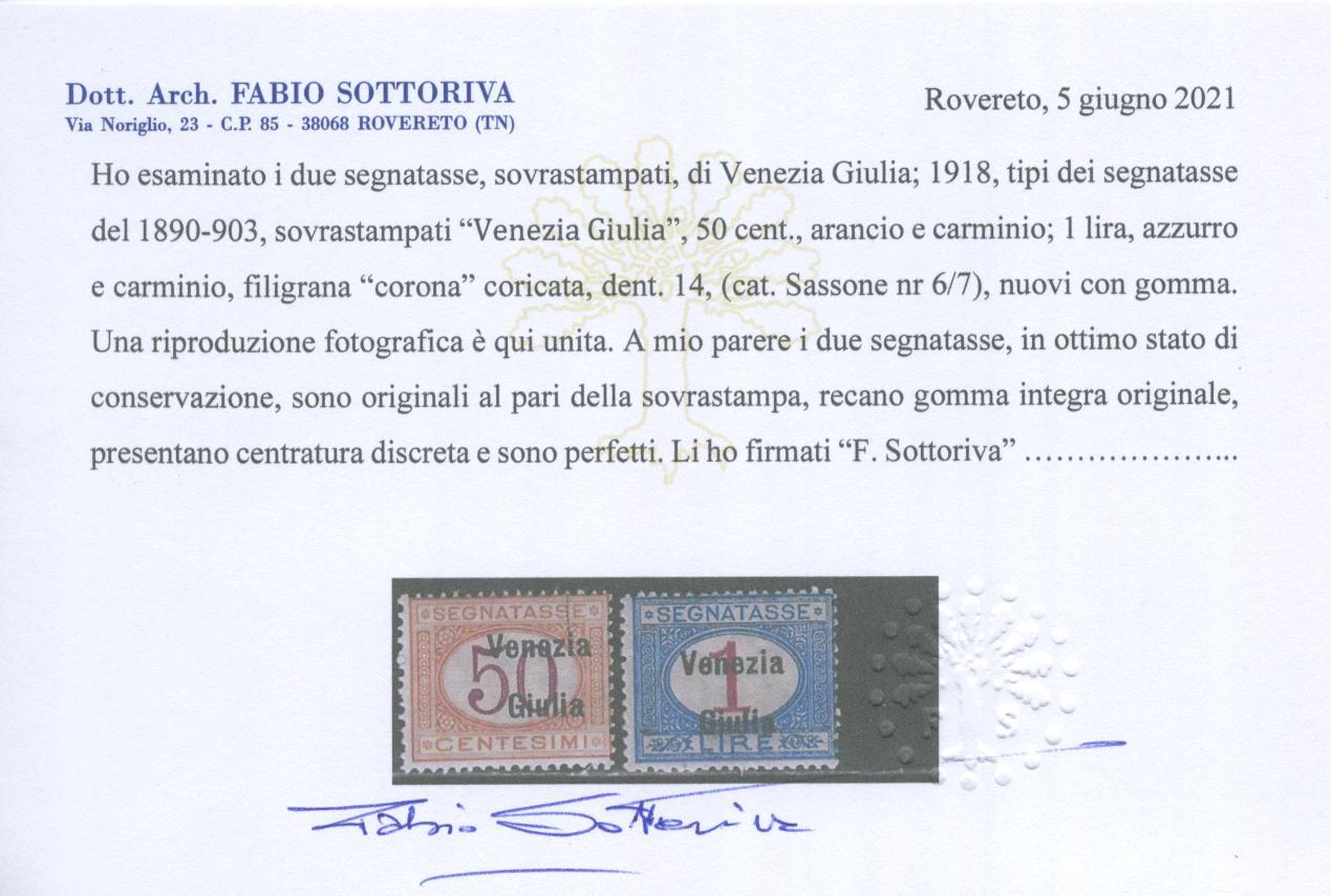 Scansione lotto: OCCUPAZIONI VENEZIA GIULIA 1918 TASSE 7V. **  CERT.