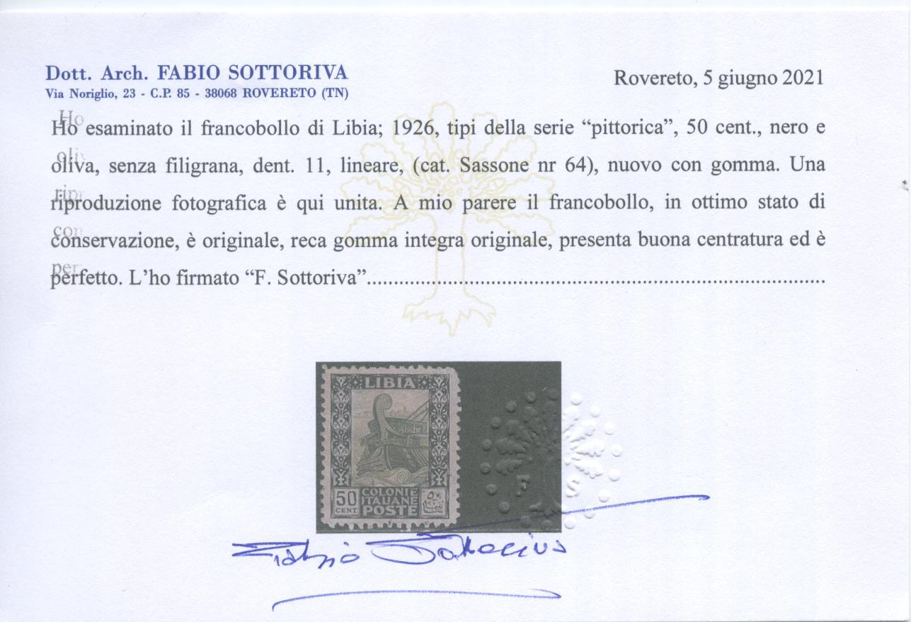 Scansione lotto: COLONIE LIBIA 1926/30 50C. RARO ** CENTRATO CERT.