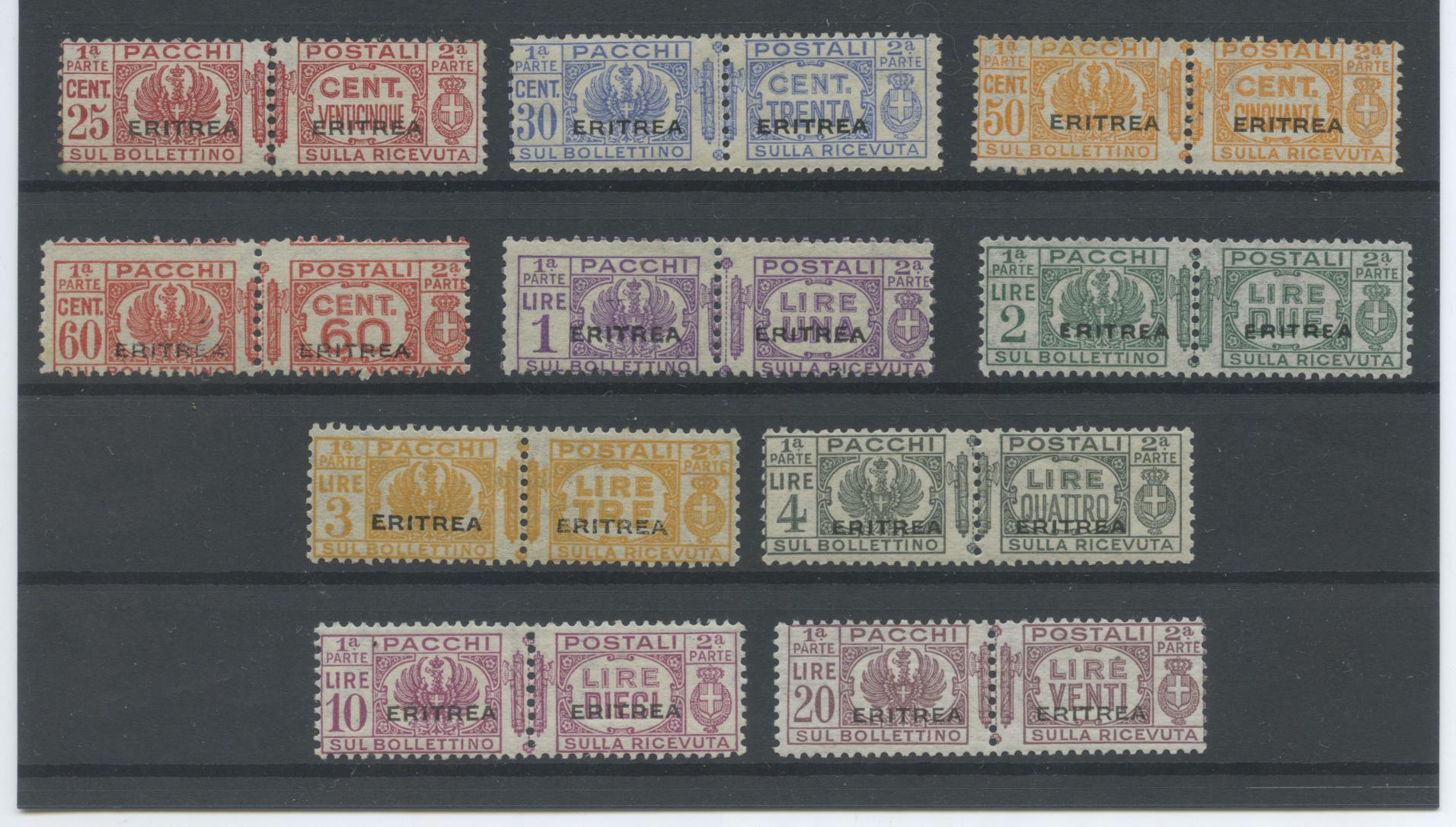 Scansione lotto: COLONIE ERITREA 1927/37 PACCHI 10V. **  CERT.