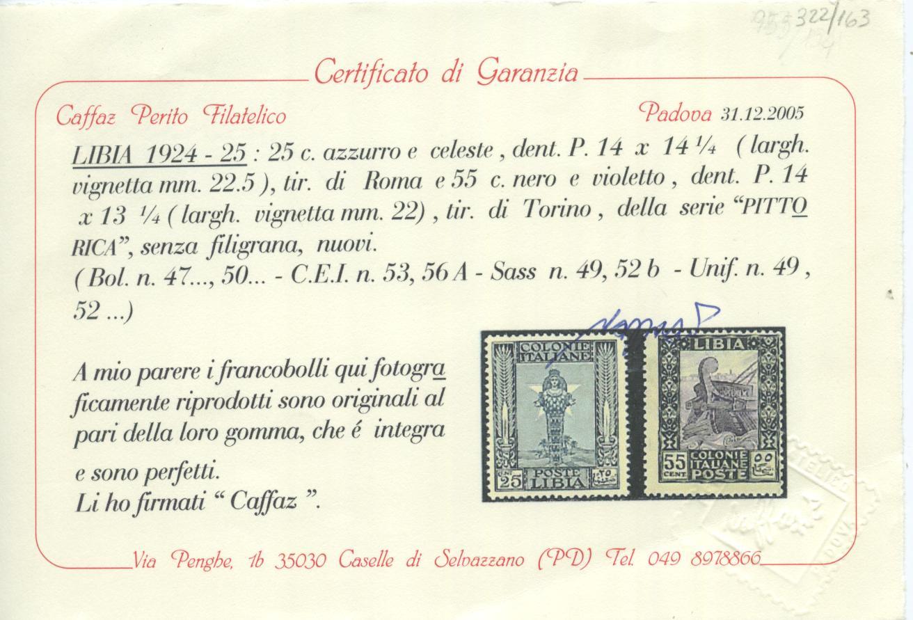 Scansione lotto: COLONIE LIBIA 1924/9 PITTORICA 10V. 3 **  CERT.