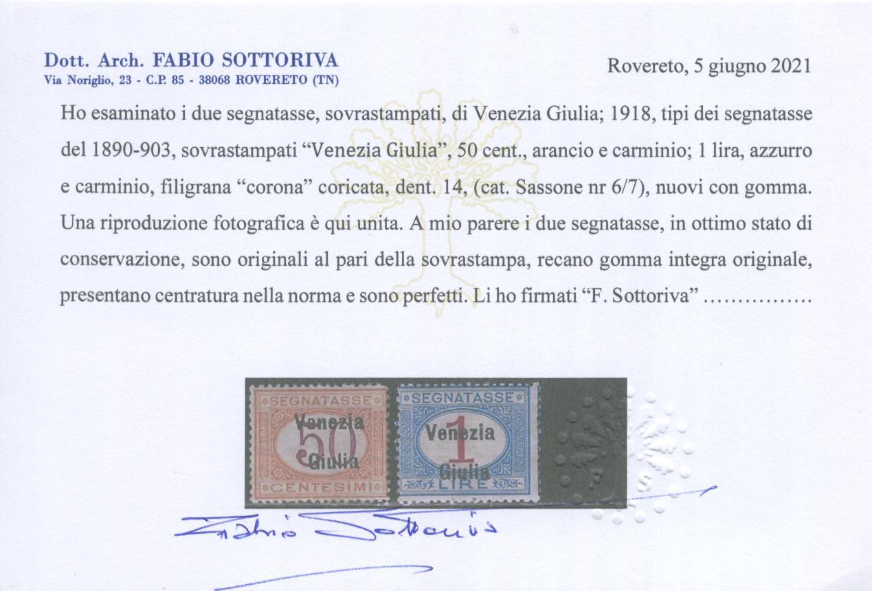 Scansione lotto: OCCUPAZIONI VENEZIA GIULIA 1918 TASSE 7V. 2 **  CERT.